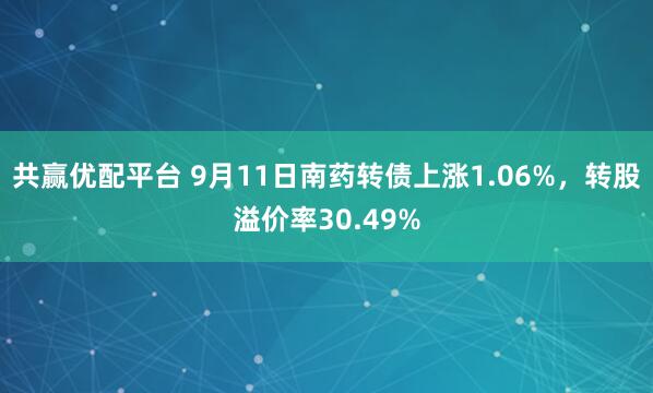共赢优配平台 9月11日南药转债上涨1.06%，转股溢价率30.49%